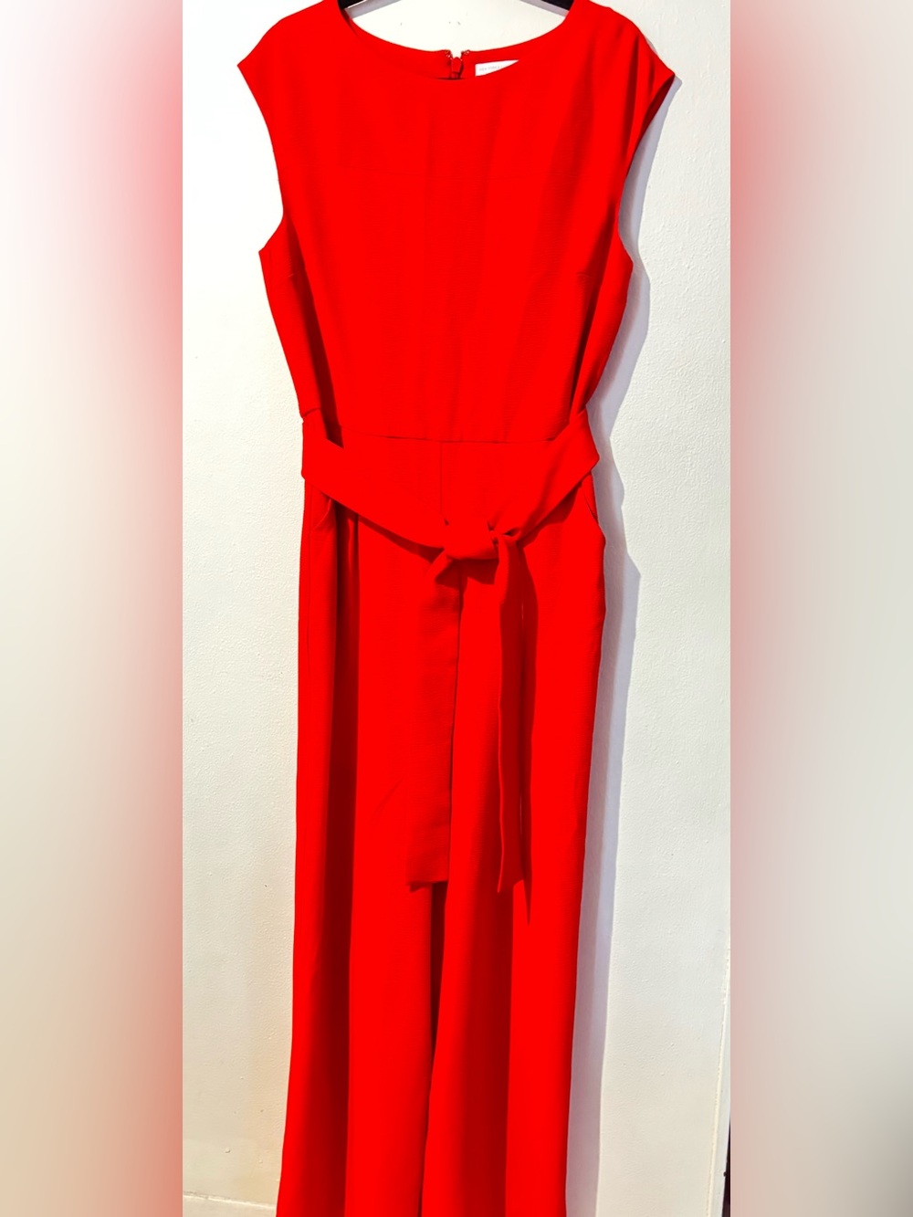 Elegant Red Wide-Leg Jumpsuit with Belt. New York & Company. Size 10 - Picture 5 of 14